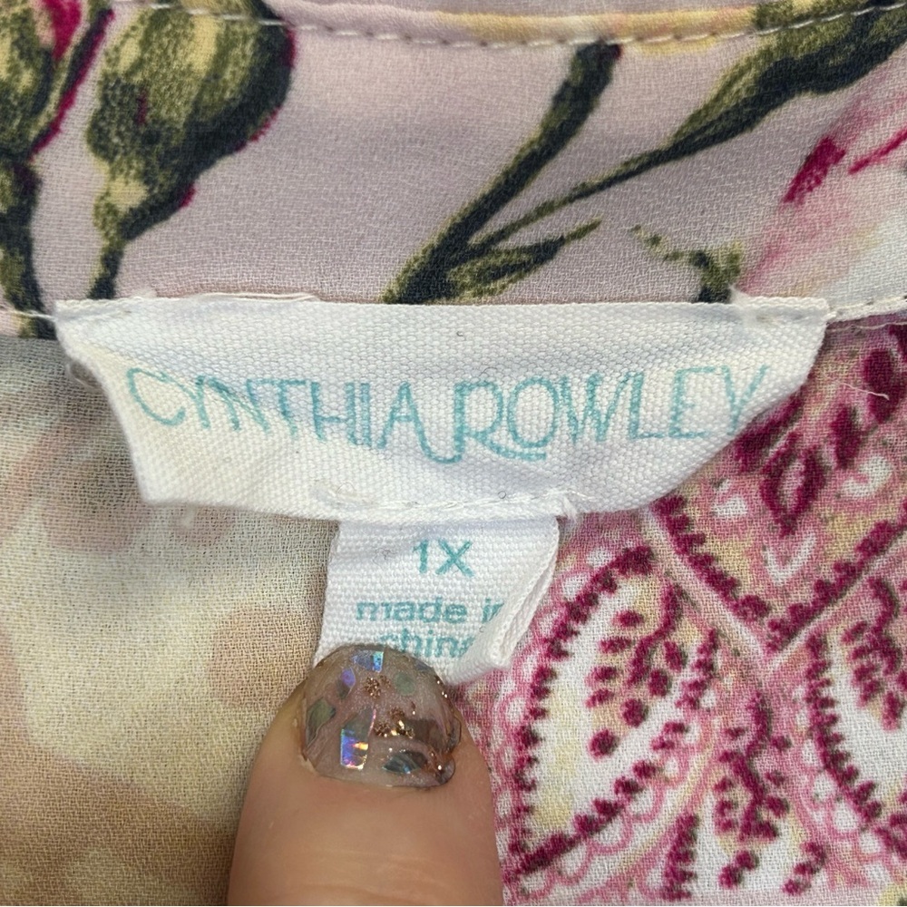 Cynthia Rowley 1X Floral Button-Up Blouse Pink Lilac Coquette Twee Vintage - Picture 5 of 12
